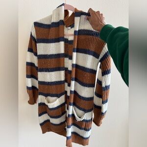 Maurices Brown, White, and Blue Striped Cardigan